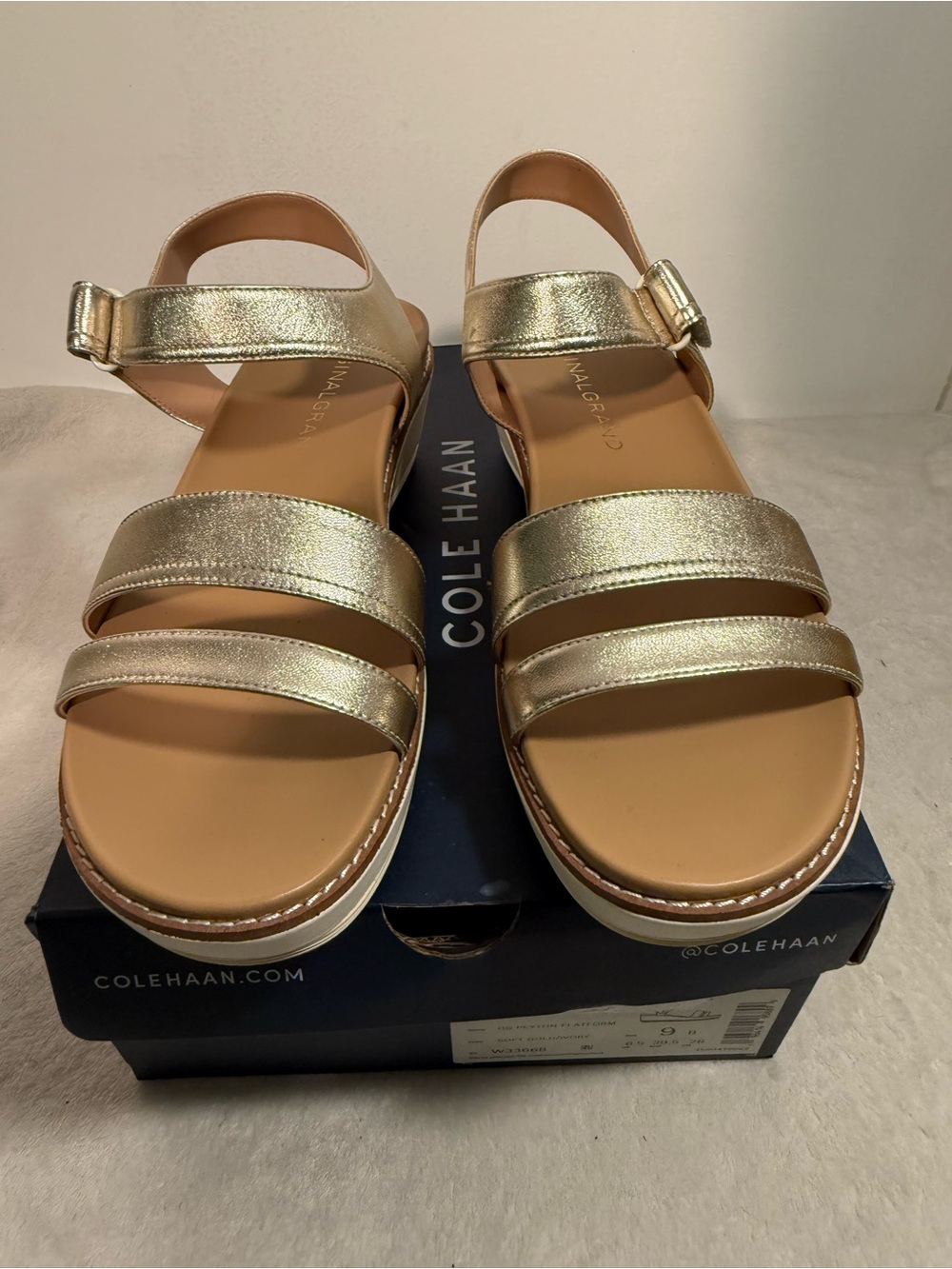 Cole Haan Women's Metallic Gold Triple-Strap Comfort Sandals